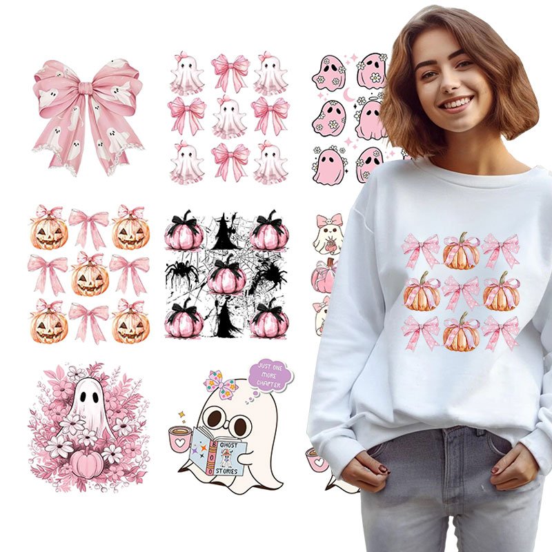 Custom Cartoon Fall Coquette Aesthetic Bows Halloween Themed Patch Costume Hat DTF Stickers Iron on Heat Transfer Printing