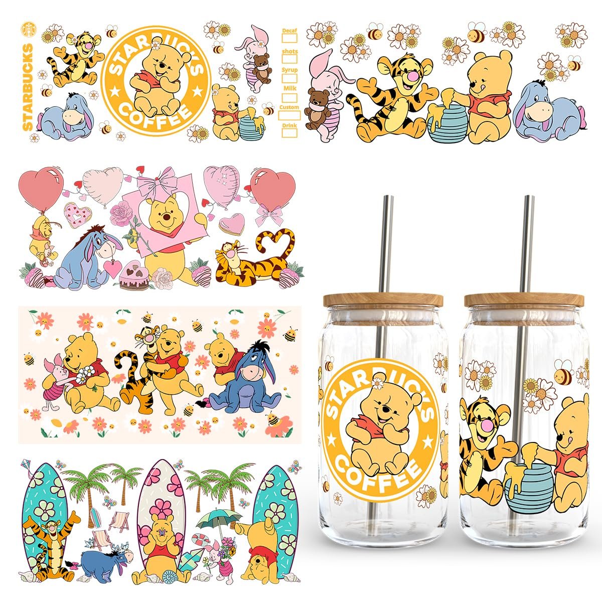 Custom Size UV DTF Transfer Printing Waterproof Cartoon Cup Wraps Decal Stickers for Tumbler Glasses Heat Transfer Technique