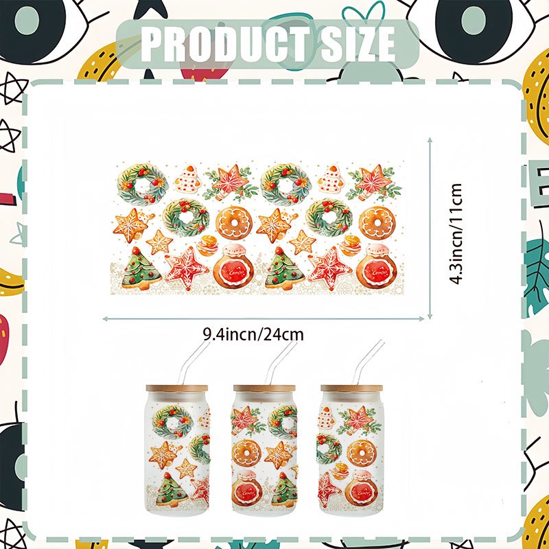 Wholesale 1000+design UV Dtf packaging transfer 16 ounce cartoon Christmas image glass jar printing uv dtf transfer stickers