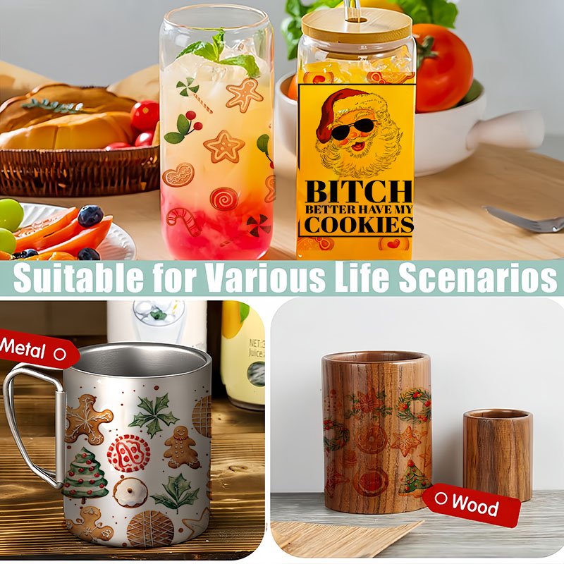 Wholesale 1000+design UV Dtf packaging transfer 16 ounce cartoon Christmas image glass jar printing uv dtf transfer stickers