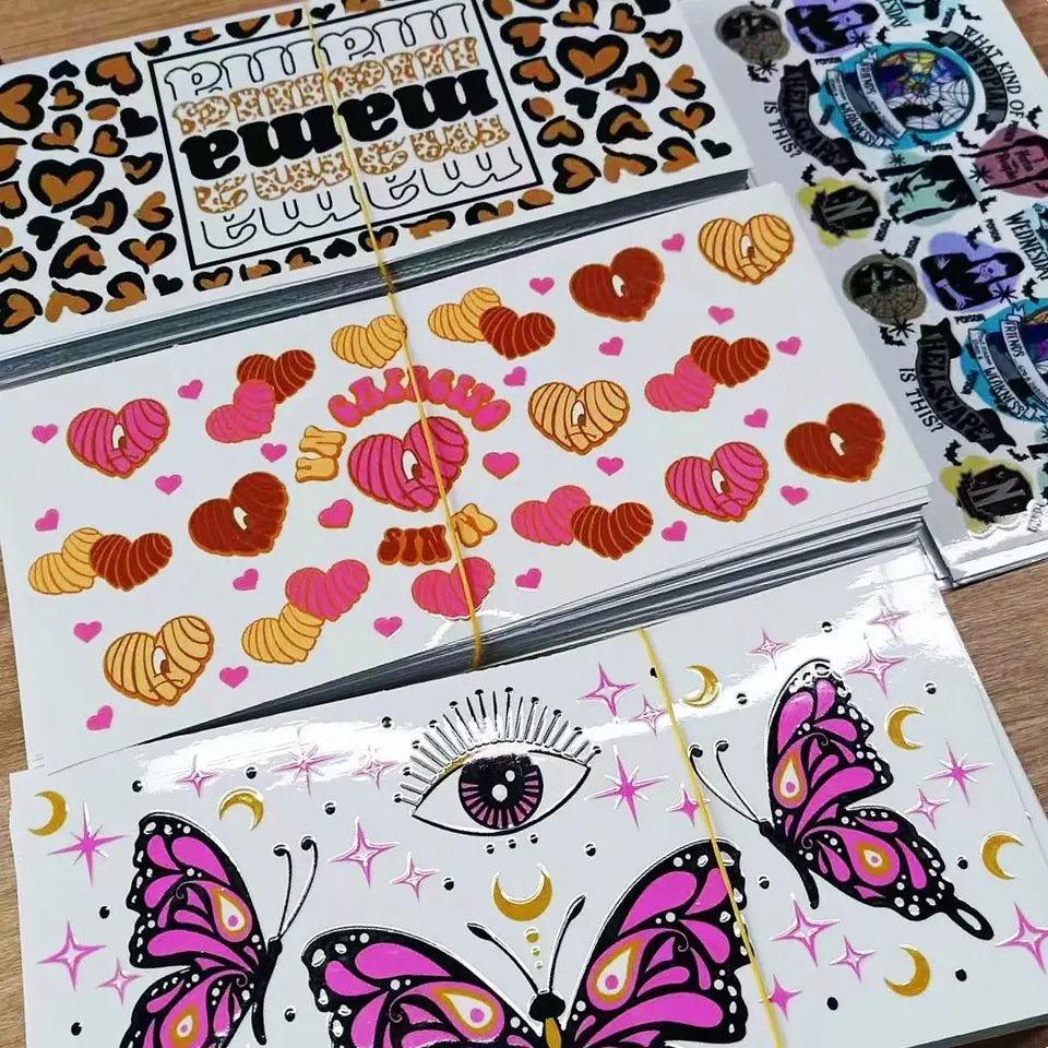 Custom Transfer Printing Sticker Label UV DTF Cup Wrap Transfers 3D UV Dtf Cup Wraps for Tumblers