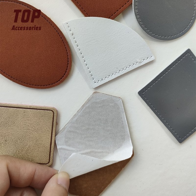 Material Leather Patches with Printed Iron-on Backing Labels Low MOQ DIY Blank PU Custom Sustainable Embossed One Side Fold
