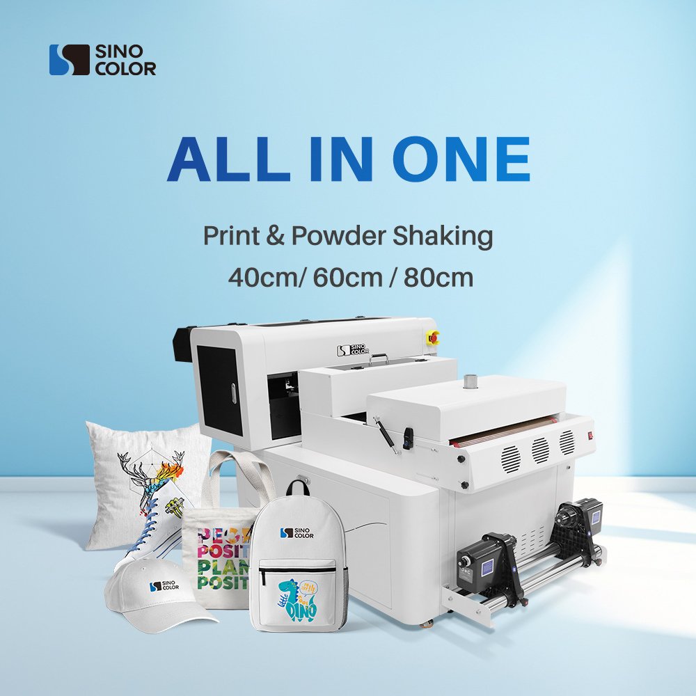 All in one compact integrated design commercial CMYKW fluorescent color DTF film printer set for heat transfer printing