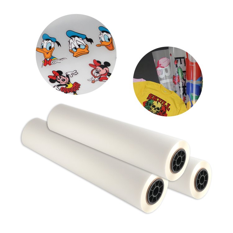 Ready To Ship 75 Micron 75u White Color 2Side 60cm 60 33 30 Cm Width DTF PET Film Roll For Heat Transfer DTF Print Printer
