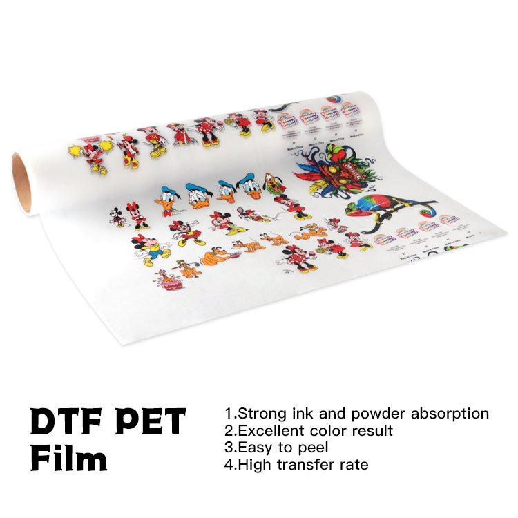 Ready To Ship 75 Micron 75u White Color 2Side 60cm 60 33 30 Cm Width DTF PET Film Roll For Heat Transfer DTF Print Printer