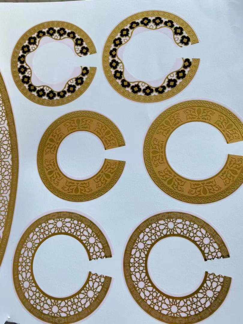 Wholesale Customized Service Gold Water Transfer Electroplating Printing Golden Decal for Glass Tableware