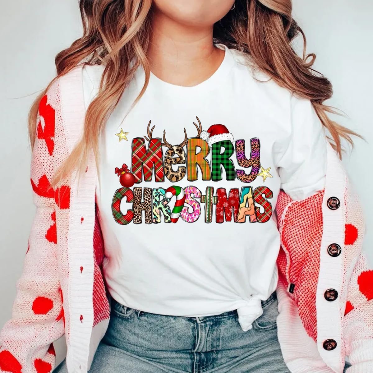 Christmas Iron on Transfers Decals for Clothing Cute Christmas Trees Santa Claus Heat Transfer Stickers Xmas Design for Hoodies