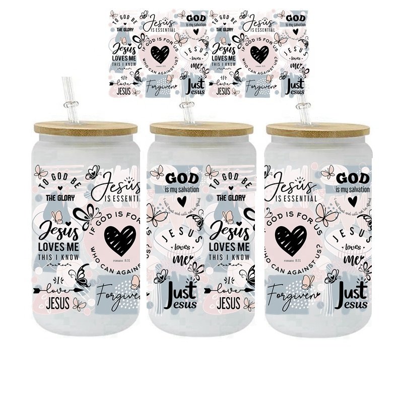 UV DTF Stickers Jesus Christian UV DTF Wrap Libbey Glass Cups Decal Religious UV DTF Cup Wrap Transfer Stickers Ready to Ship