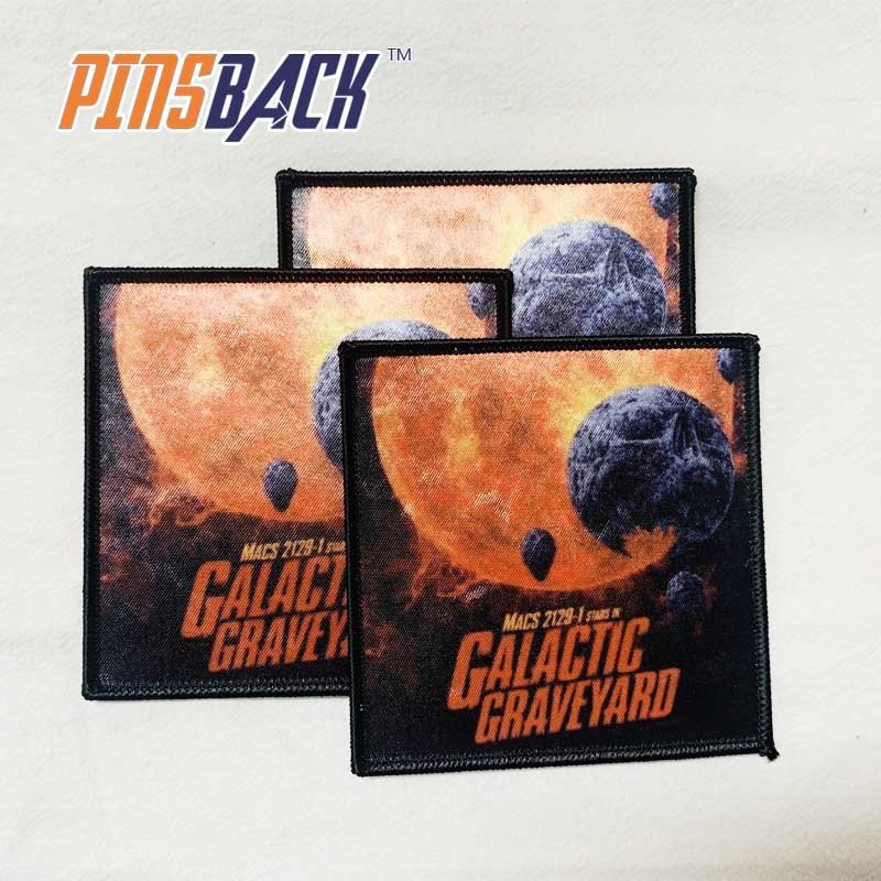 Best selling digital custom sublimated heat transfer print embroidery patch woven label over-lock edge patch manufacturer