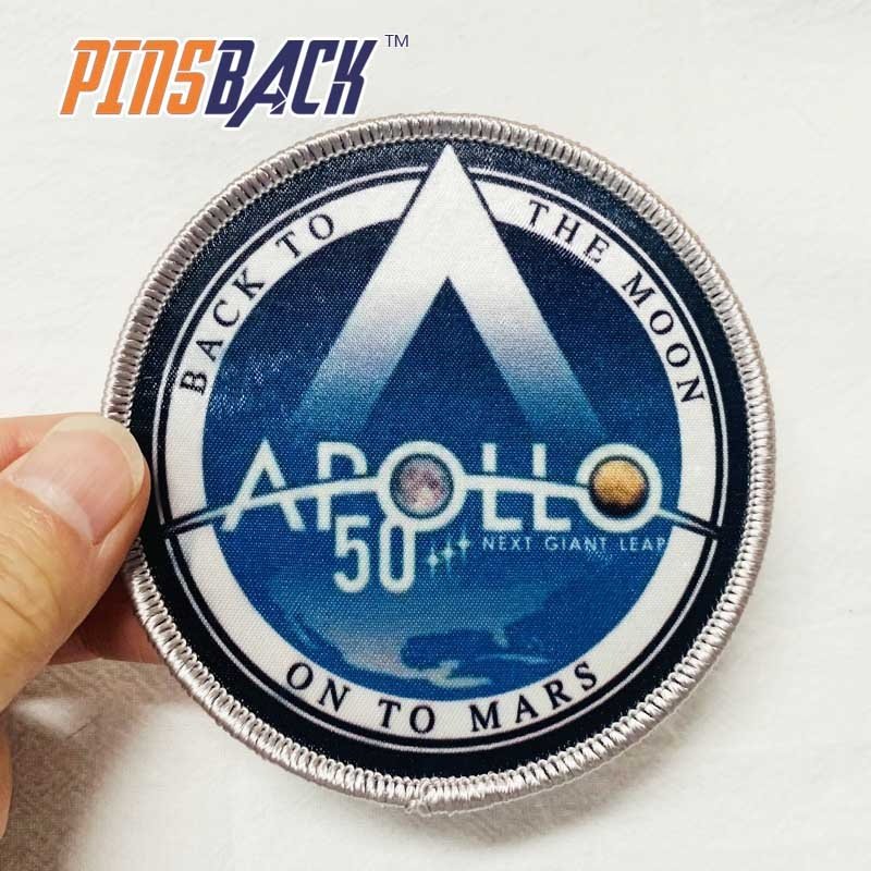 Best selling digital custom sublimated heat transfer print embroidery patch woven label over-lock edge patch manufacturer