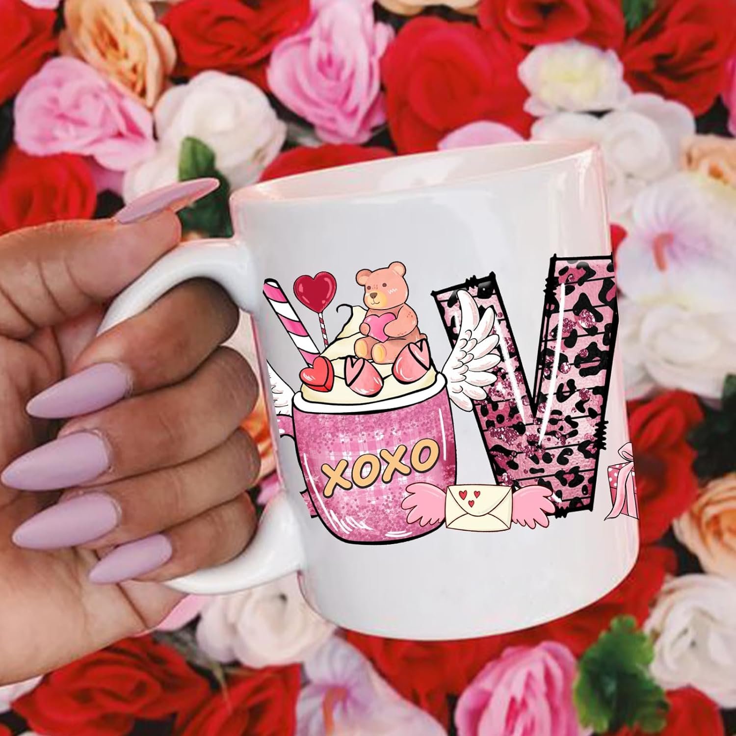 Valentines Day Wholesale Cartoon UV Transfer stickers Custom UV DTF Cup Wrap 16OZ Libbey Glass Cups Uv transfer sticker