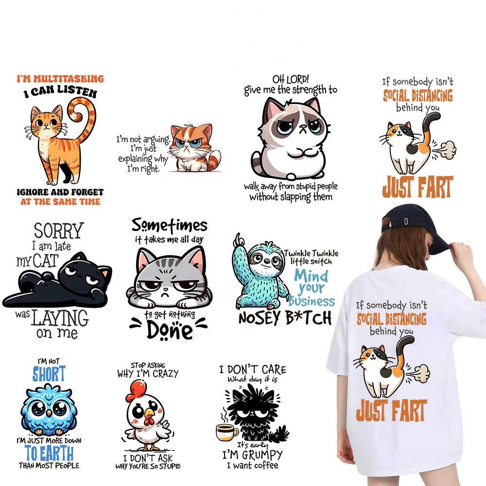 RJ Custom Transparent Film DTF Heat Transfer Printing Wholesale Cute Animal Designs for Clothing and Bags