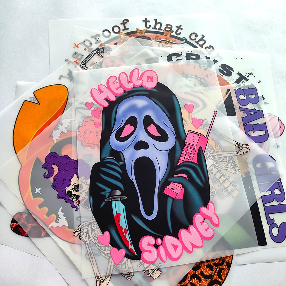 Halloween Spooky Boo Horror Designs DTF Heat Transfers Full Color Offset Clear Film Screen Print Transfers for Shirts