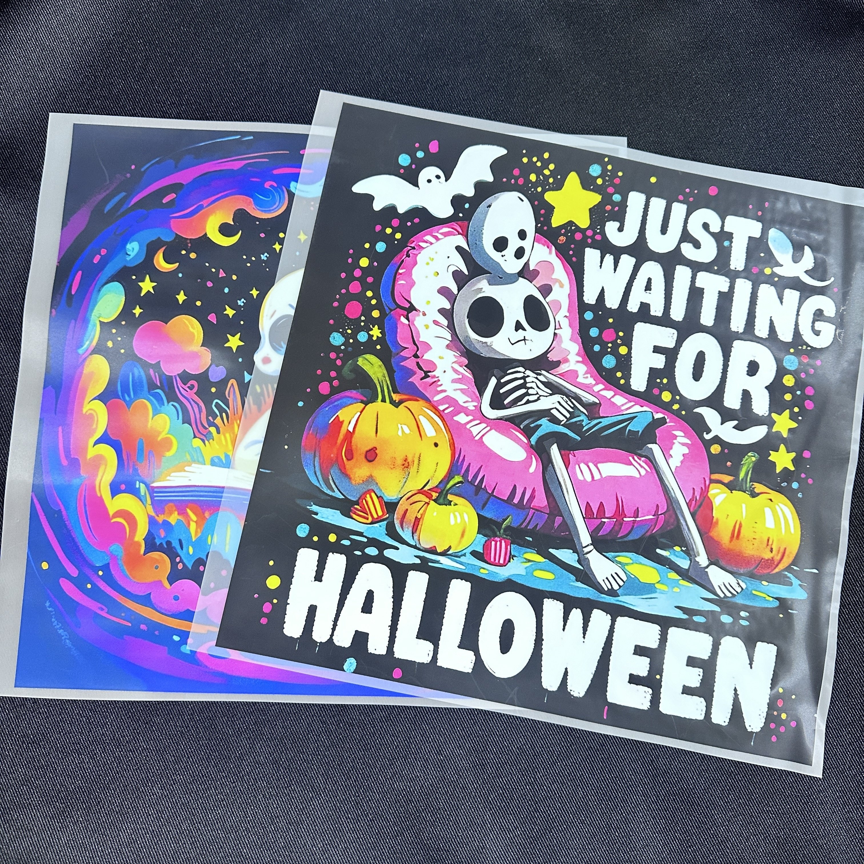 Ready to press wholesale t shirts dtf screen printed halloween decal heat press stickers transfer printing for clothing