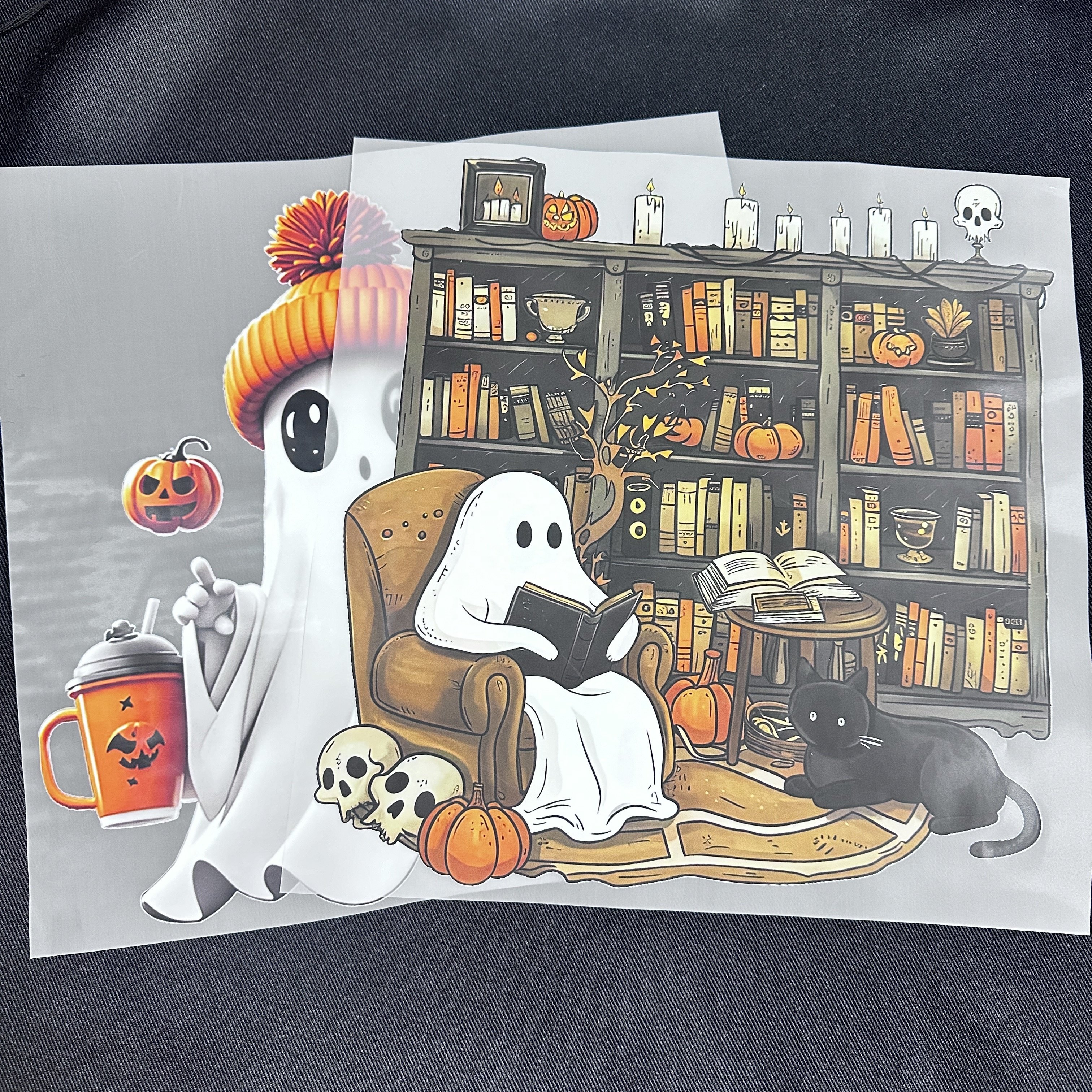 Ready to press wholesale t shirts dtf screen printed halloween decal heat press stickers transfer printing for clothing