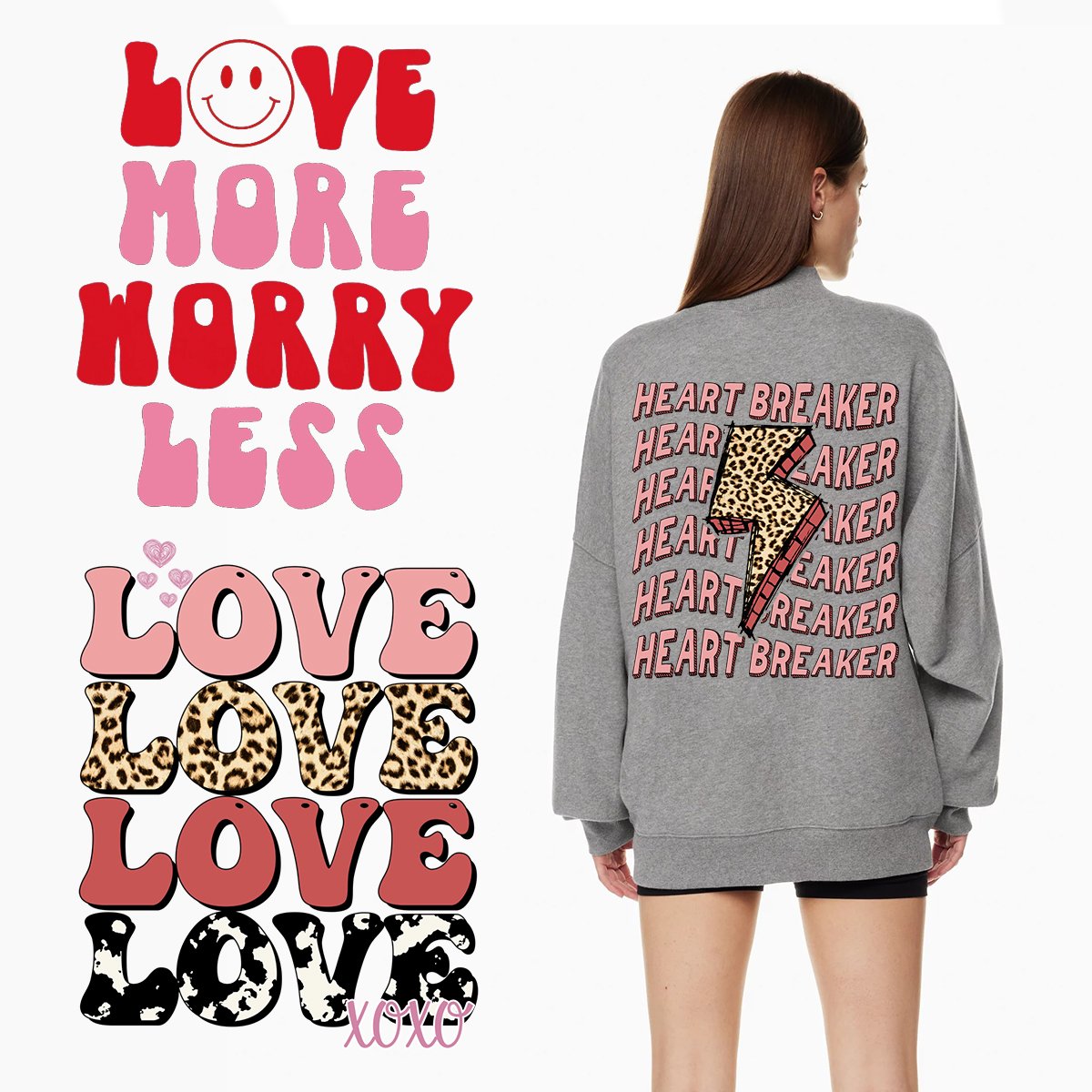 Love DTF Transfer Printing Designs Flocking Patch Heart Heat Press Transfer for Valentine's Day screen print heat transfers