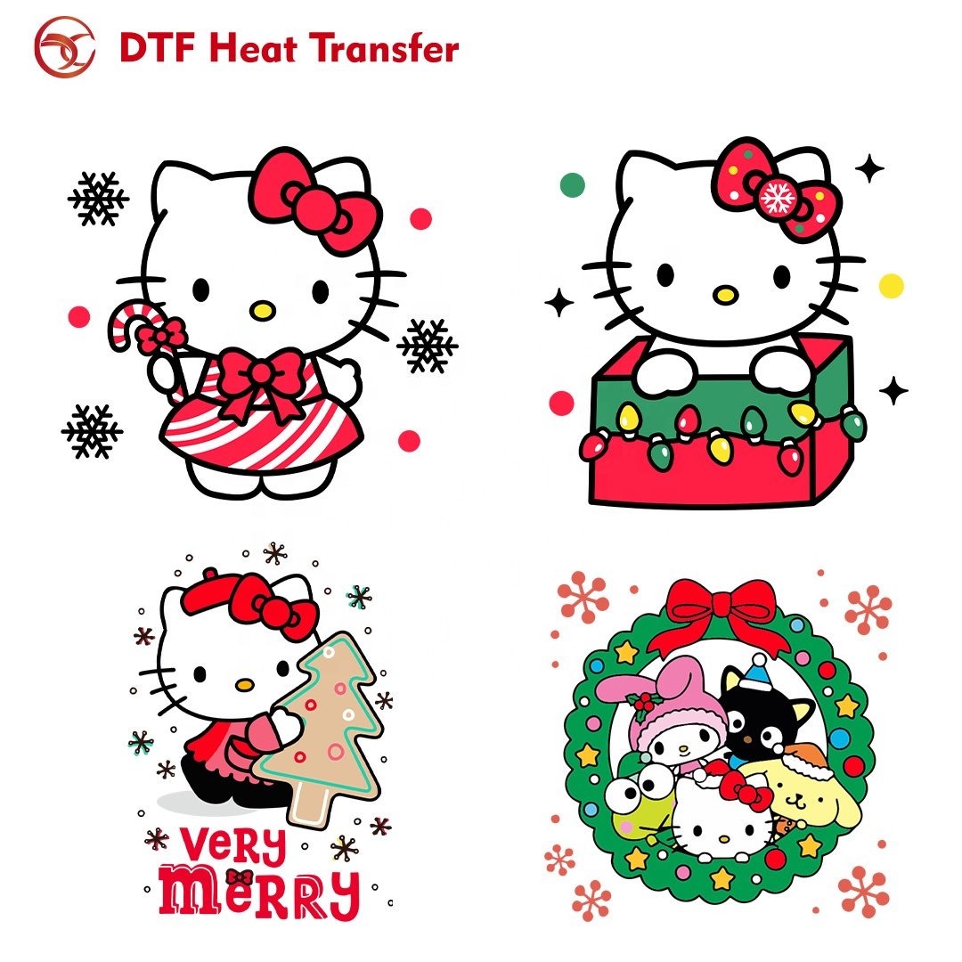Factory custom high quality wholesale christmas dtf heat transfers printing ready to press iron on transfer fabric sticker