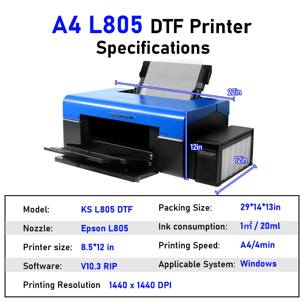 Desktop Small a4 L805 Transfer Print DTF Printer 1440*1440DPI Digital Pet Film Clothes T-shirt printing