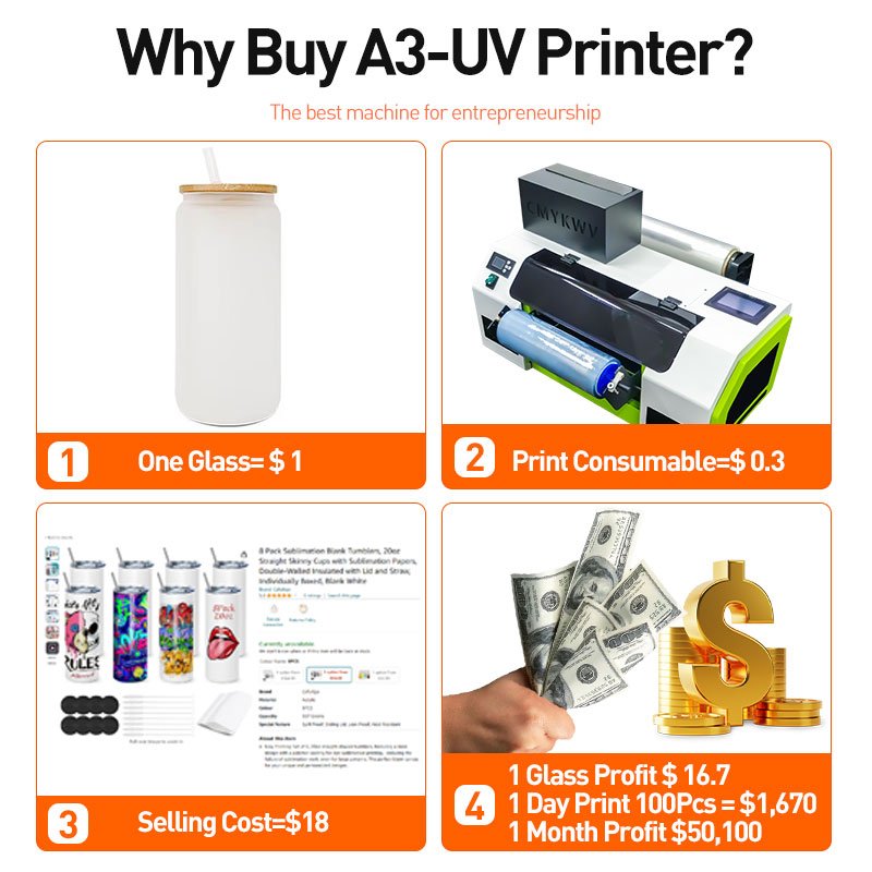 TK A3 UV DTF PRINTER Transfer Printing Machine roll to roll UV Ink AB Film Printer for Cups Glass Wood Bottle Pen wraps