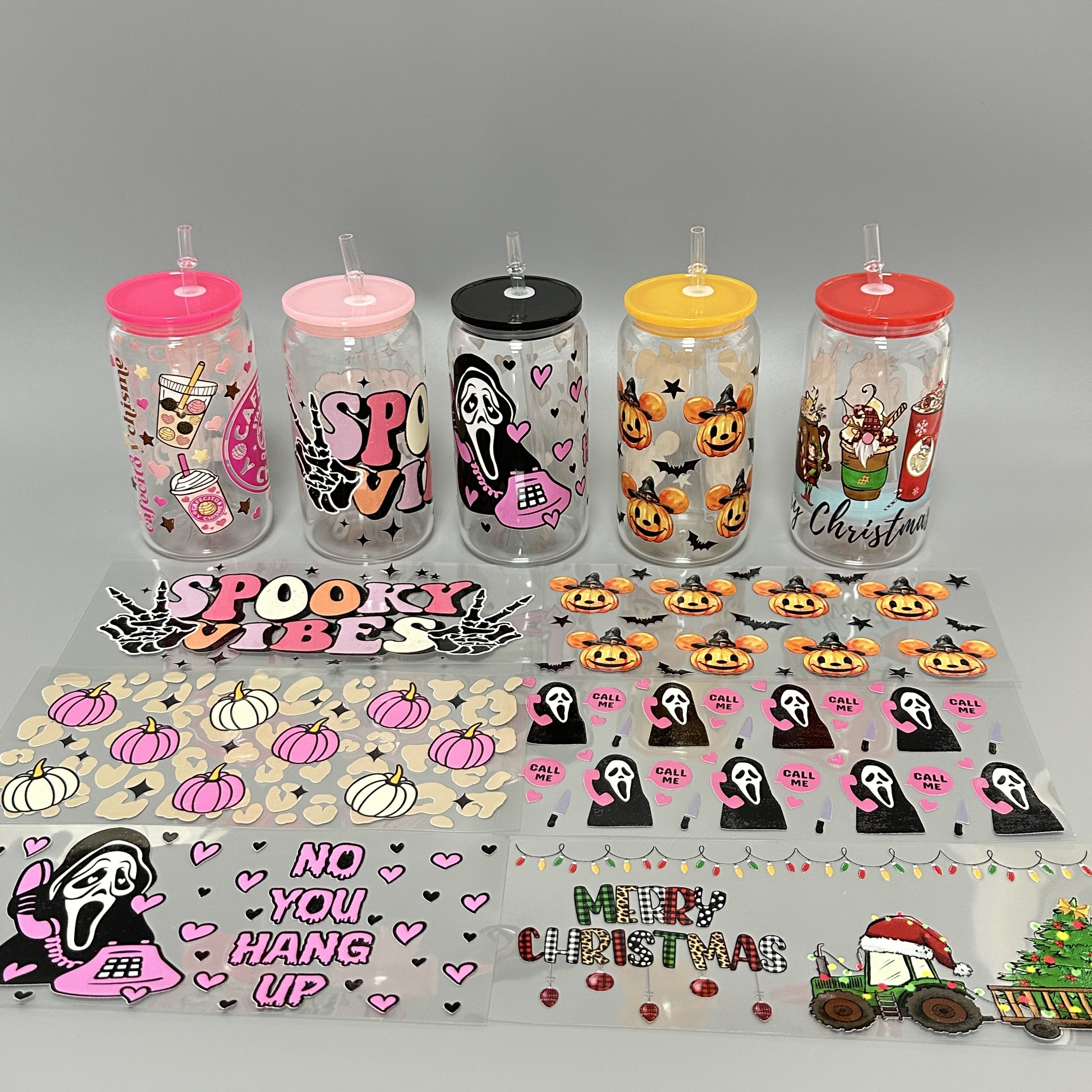 us warehouse ready to ship custom printing waterproof Labels transfers stickers uv dtf 16oz wraps for glass can