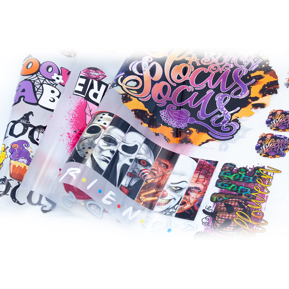 2023 Halloween Spooky Boo Horror Designs DTF Heat Transfers Full Color Offset Clear Film Screen Print Transfers or Shirts