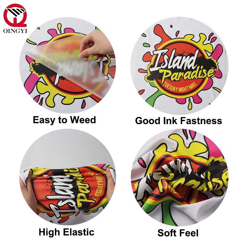 Qingyi custom designs iron on sticker transfer printing fabric plastisol heat transfers for t-shirt clothing press logo
