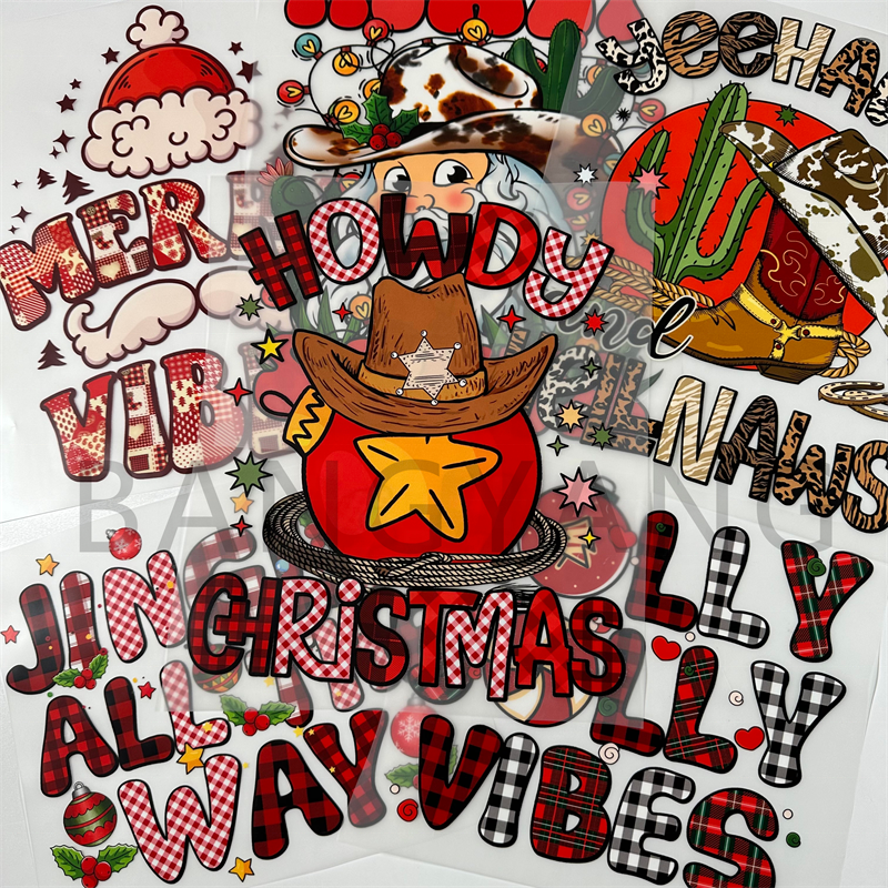 Cute Christmas Design Custom Heat Transfer Designs Dtf Transfers Ready to Press Logo Heat Transfer Sticker Iron On Garments