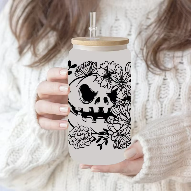 Halloween UV DTF Cup Wrap Heat Transfer Printing on PET Plastic for Glass Mug Bottle Bag Soft Cartoon Feature Gifts Leather Use