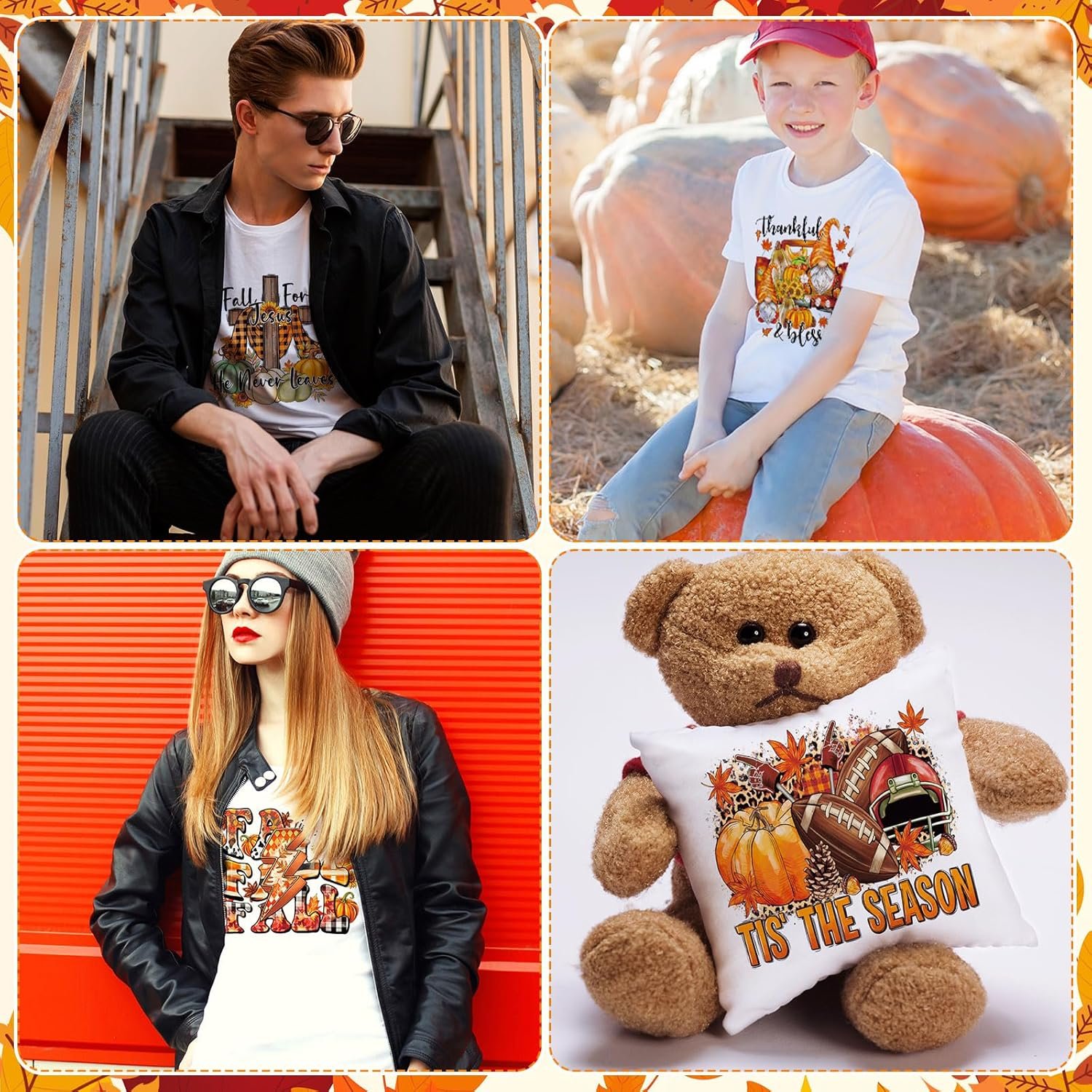Western Fall Iron on Transfer Autumn Theme Patches Vinyl Decals for clothes DTF Heat Transfer Stickers DIY Applique for Clothing