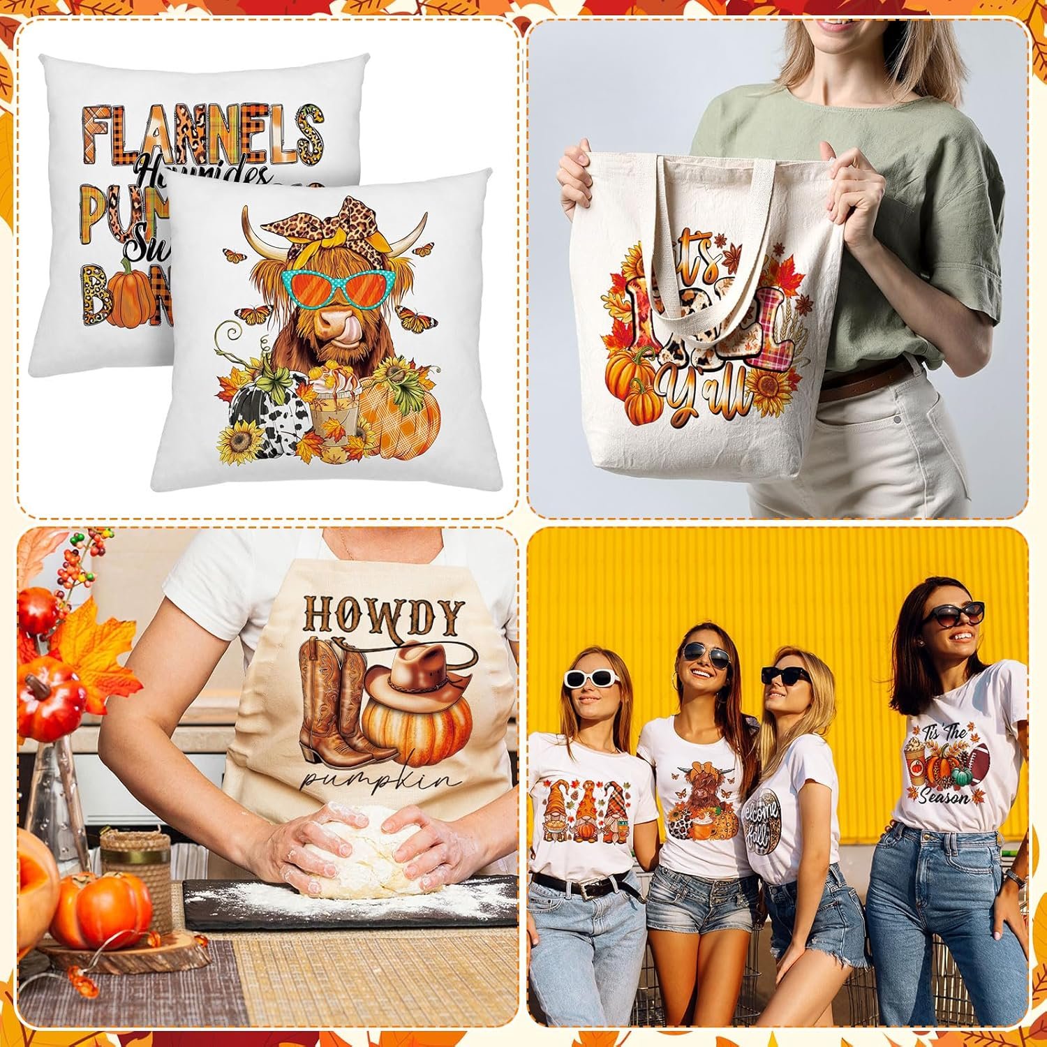 Western Fall Iron on Transfer Autumn Theme Patches Vinyl Decals for clothes DTF Heat Transfer Stickers DIY Applique for Clothing
