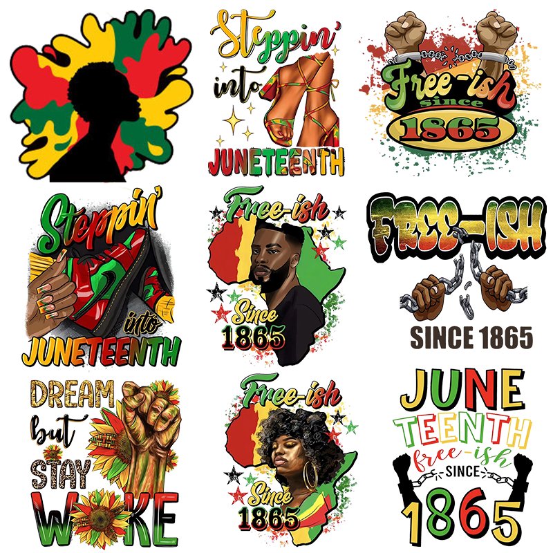 Wholesale High Quality Juneteenth Thermal Transfer Vinyl Sticker Screen Printing Design Label for T-Shirts DTF Thermal Transfer