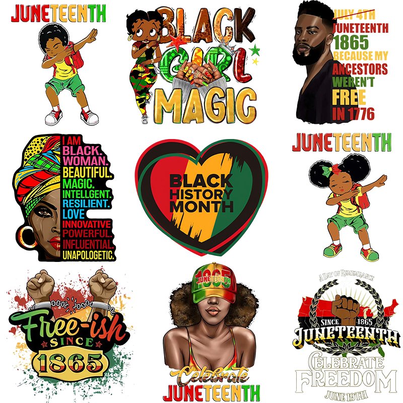Wholesale High Quality Juneteenth Thermal Transfer Vinyl Sticker Screen Printing Design Label for T-Shirts DTF Thermal Transfer