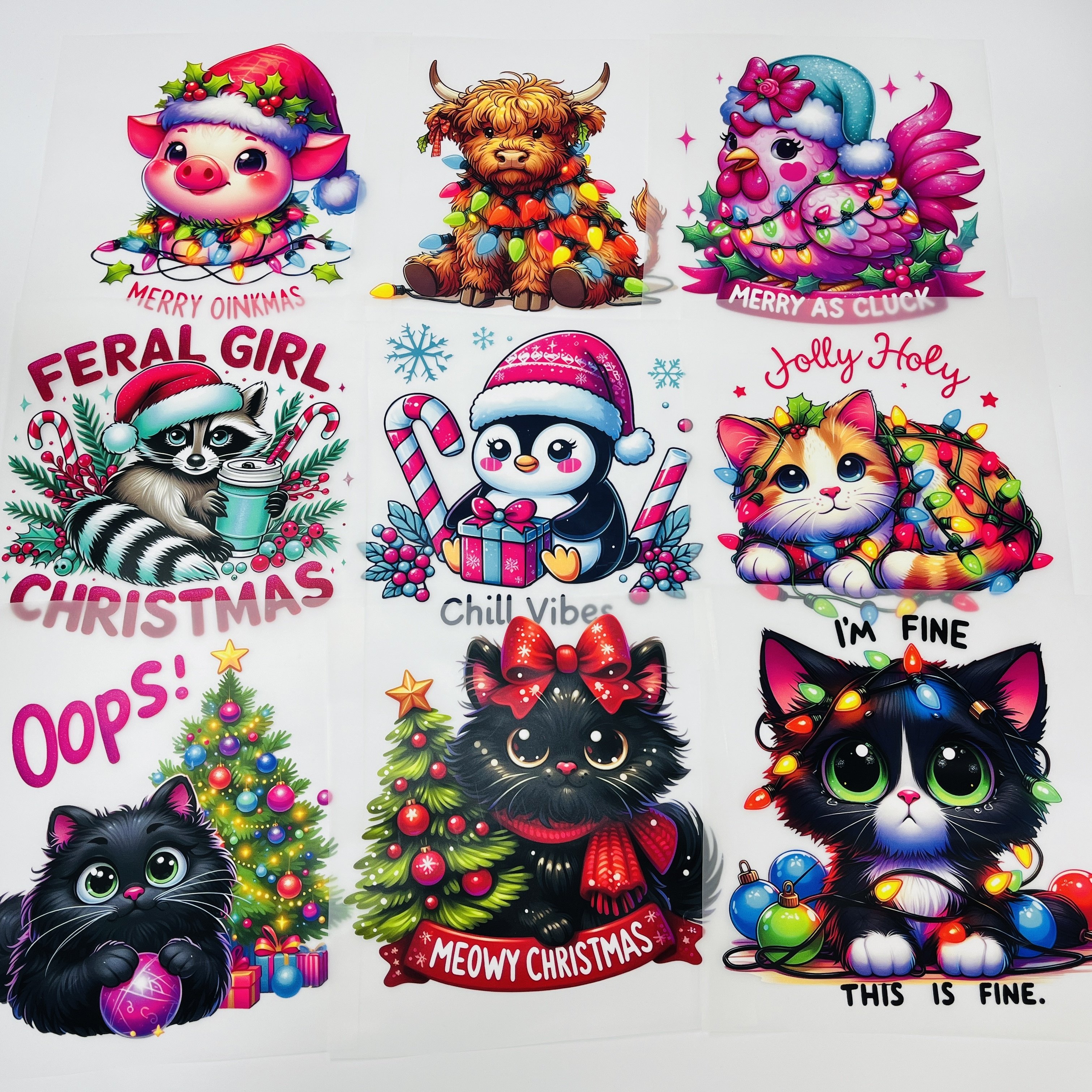 Wholesale custom logo stickers Christmas dtf transfers designs ready to press vinyl dtf film transfer printing for t-shirt
