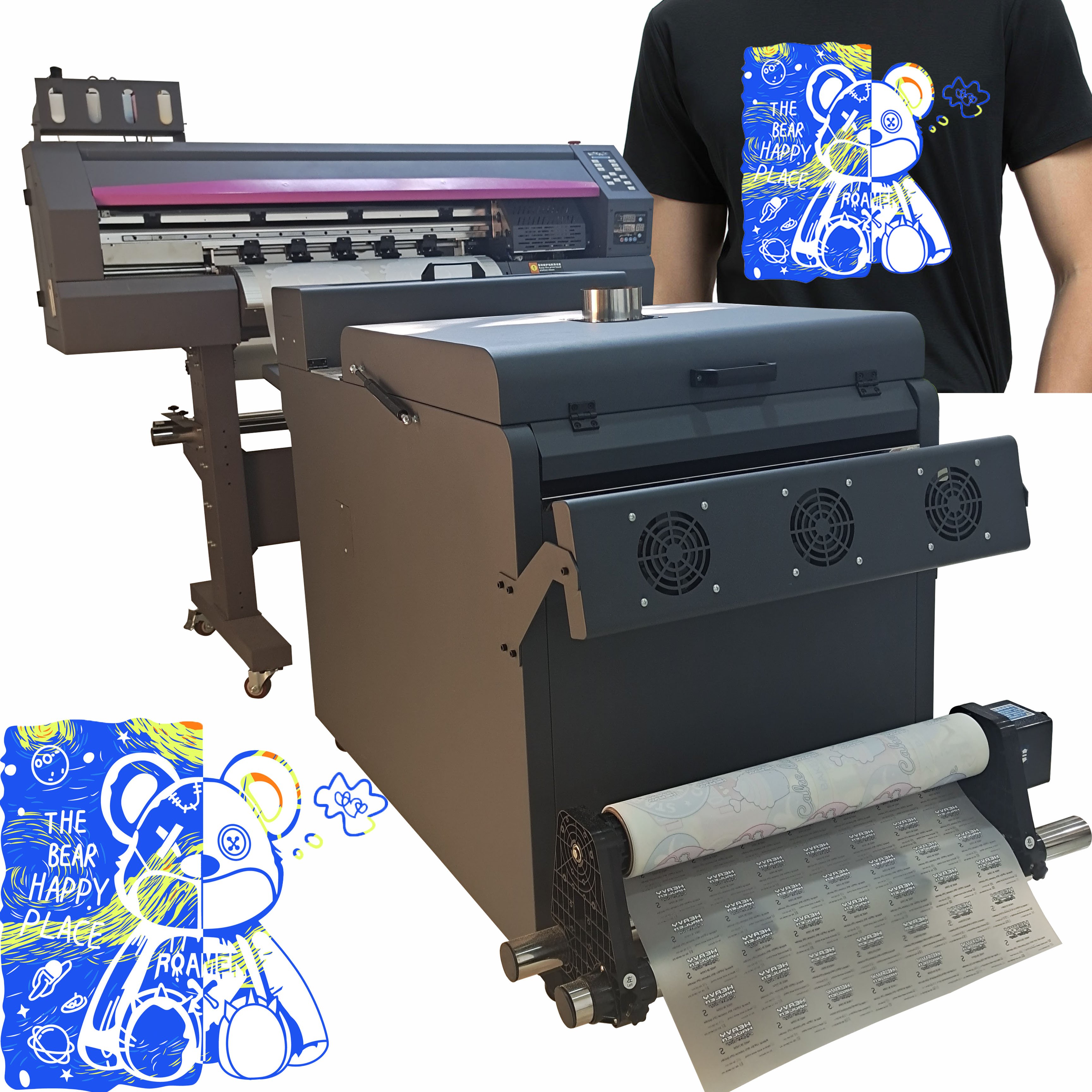 Dual Head Xp600 I3200 Heat Transfer T-shirt Printing Machine A1 60cm Dtf Printer With Powder Shaking Machine And Dryer