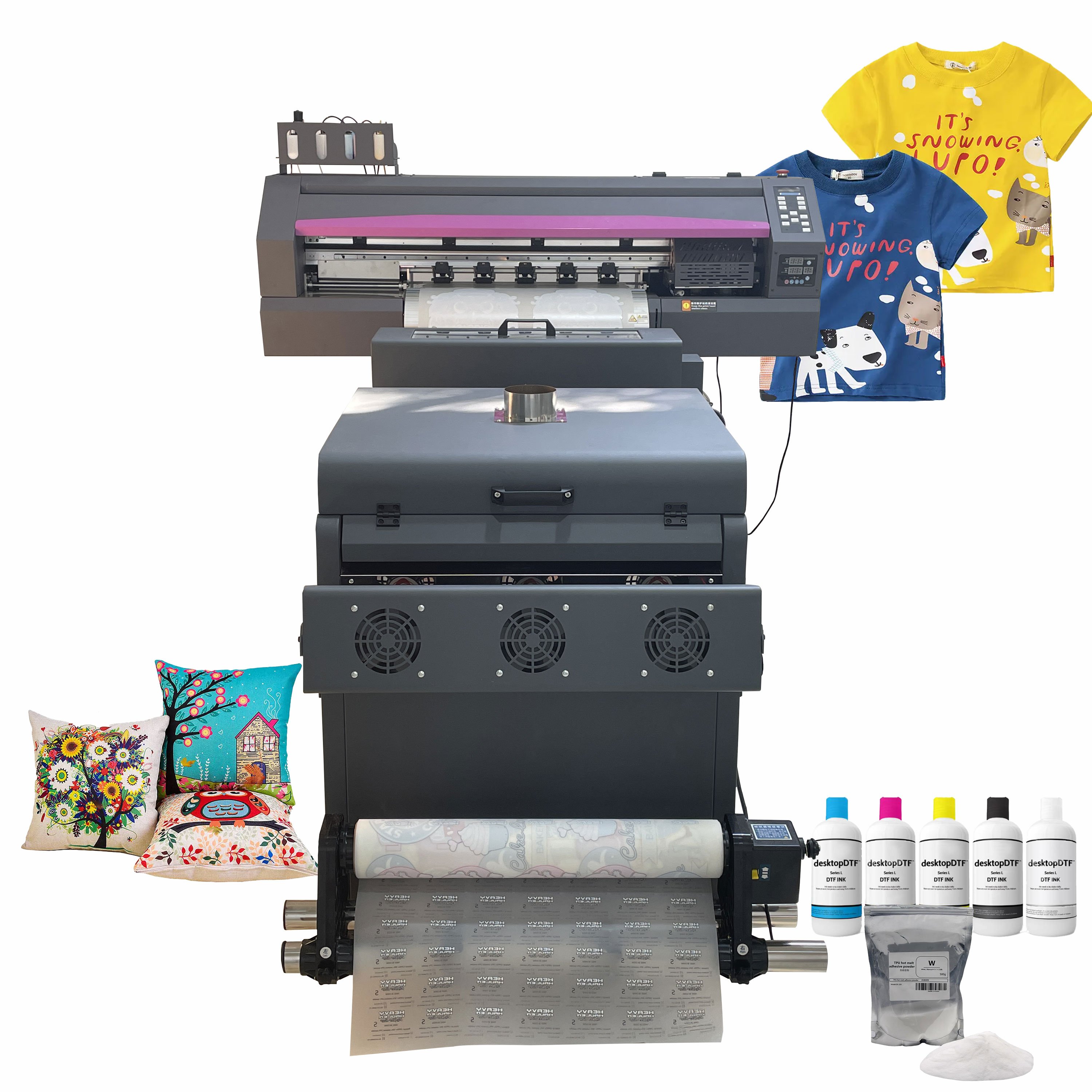 Dual Head Xp600 I3200 Heat Transfer T-shirt Printing Machine A1 60cm Dtf Printer With Powder Shaking Machine And Dryer