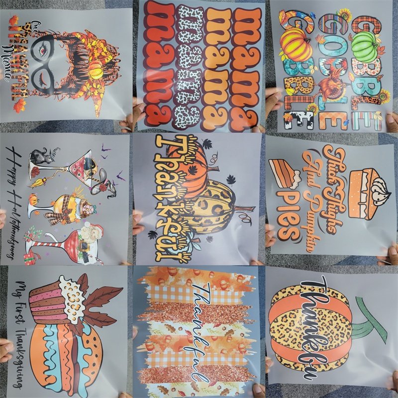 New Design Autumn Heat Transfer Printing Fall Vibes Thanksgiving DTF transfer for Clothes Shirt