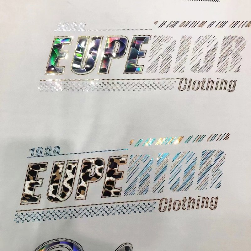 New Product Laser Glitter Logo Heat Transfer Sequins Labels Factory Custom Hotfix Appliques Spangles for T-shirt PET Sustainable