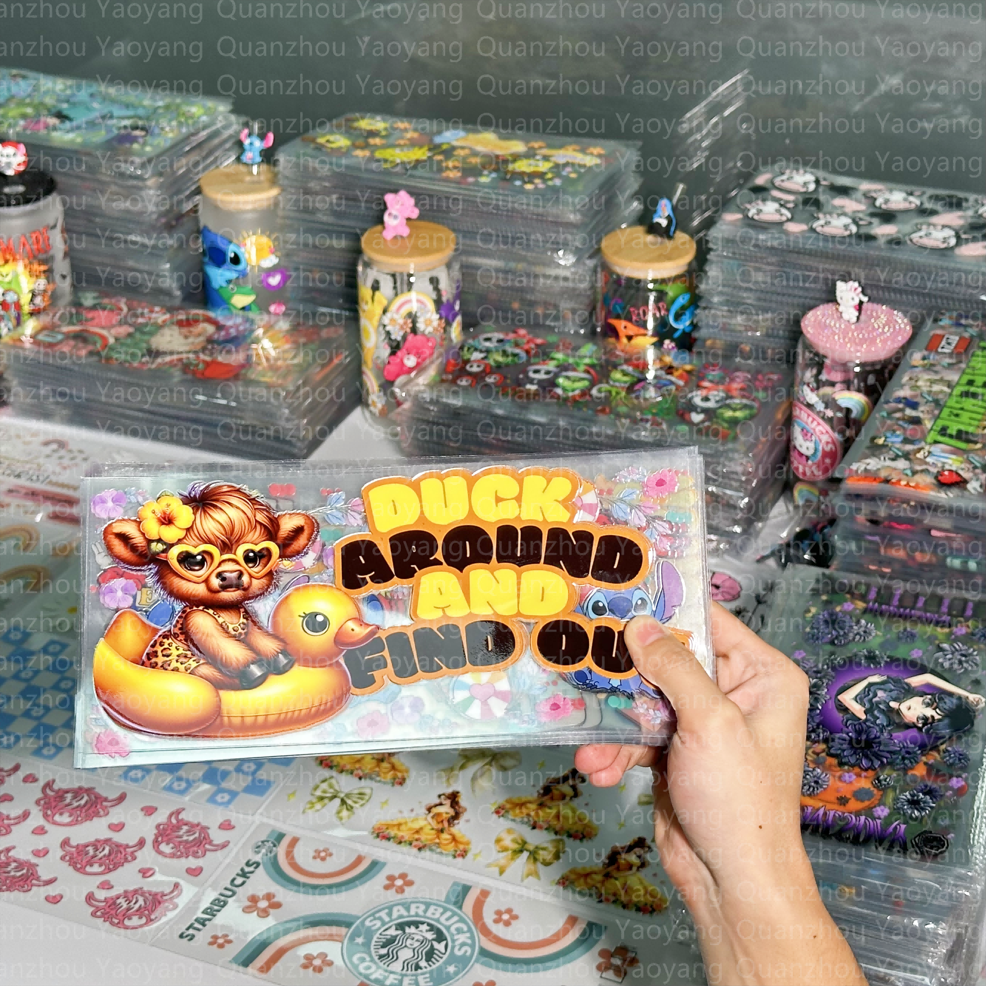 Factory customized wholesale waterproof no need heat transfer logo UV cup wrap transfer cup Glass Transfer Printing