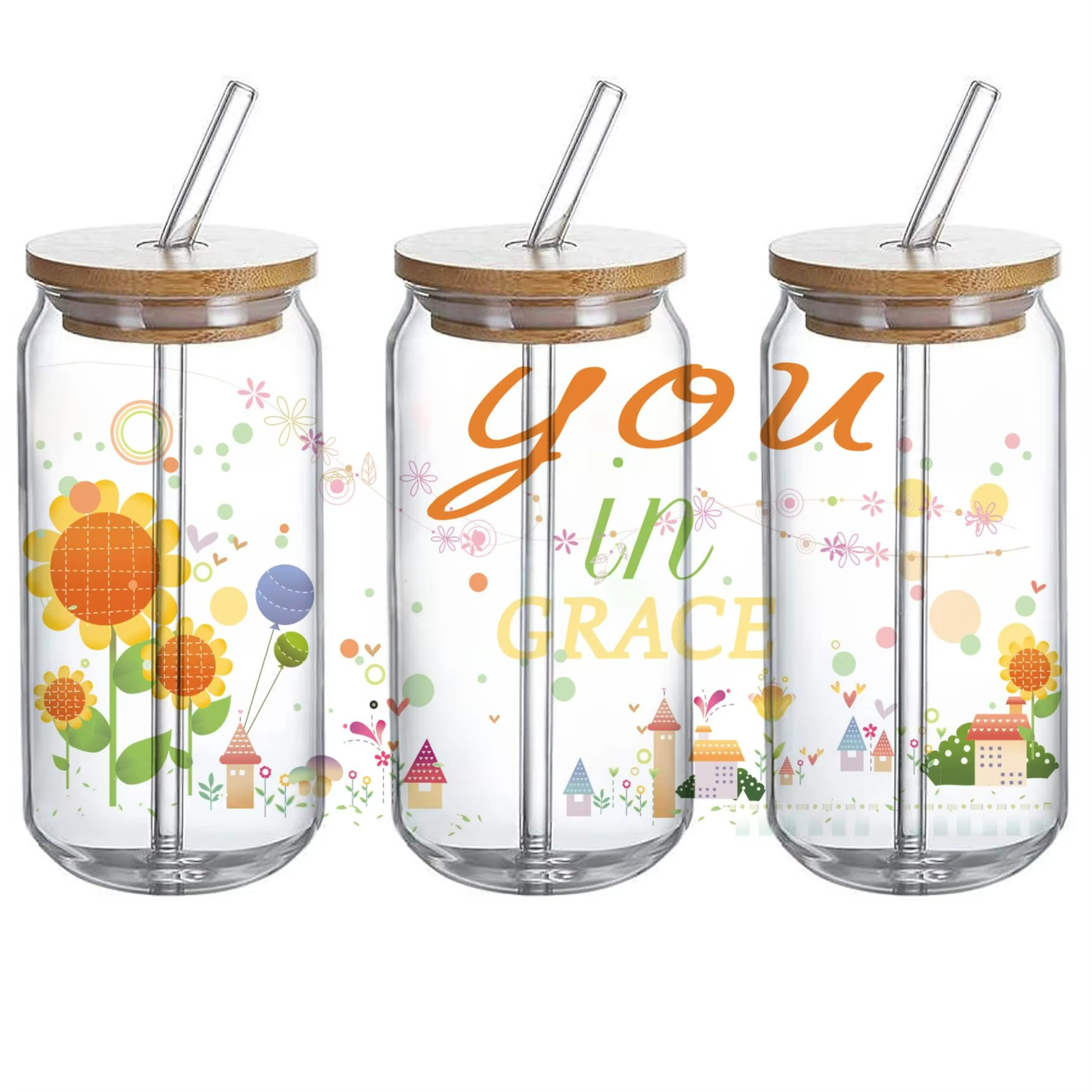Custom 16 oz UV DTF Cup Wrap Water Transfer Printing Heat Transfer on Glass and Pet Washable and Waterproof for Mugs