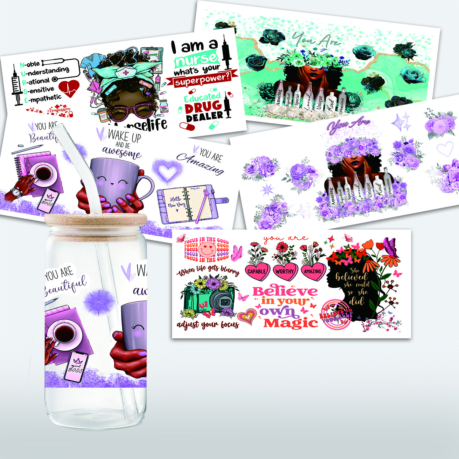 Custom Factory Wholesale Waterproof Printing Logo Wrap 3D Label Decals Glass Cup UV DTF Transfer Stickers For Can