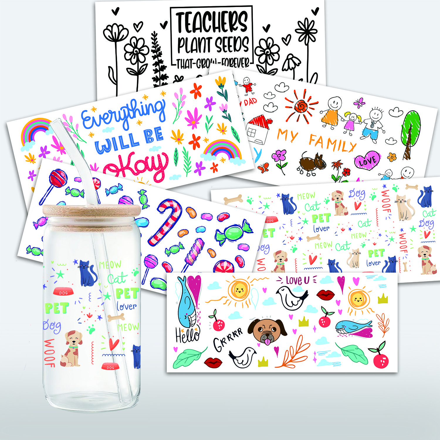 Custom Factory Wholesale Waterproof Printing Logo Wrap 3D Label Decals Glass Cup UV DTF Transfer Stickers For Can