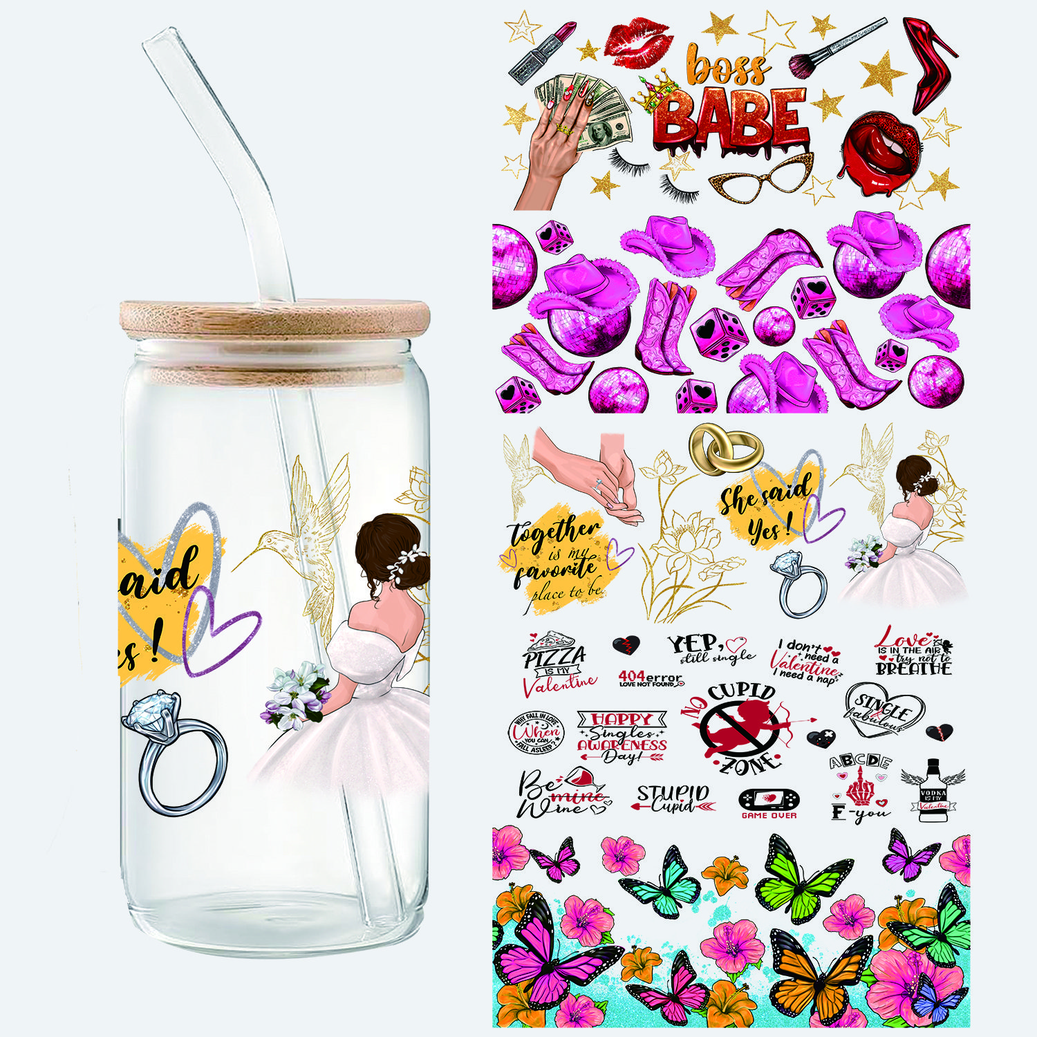 Custom Factory Wholesale Waterproof Printing Logo Wrap 3D Label Decals Glass Cup UV DTF Transfer Stickers For Can
