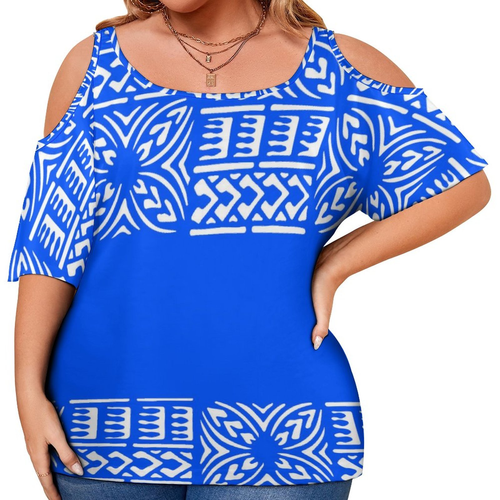 Tapa Floral Pattern Ladies T Shirts Samoan Tongan Tribal Desgin Casual Tops Tee Polynesian Cold Shoulder Tshirt Custom Printing