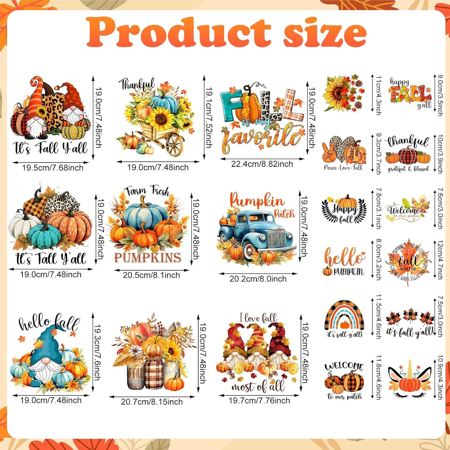Fall Iron on Transfers for T-Shirts Pumpkin Heat Transfer Vinyl Stickers Patches Harvest Decals for Hoodies Fabric Supplies