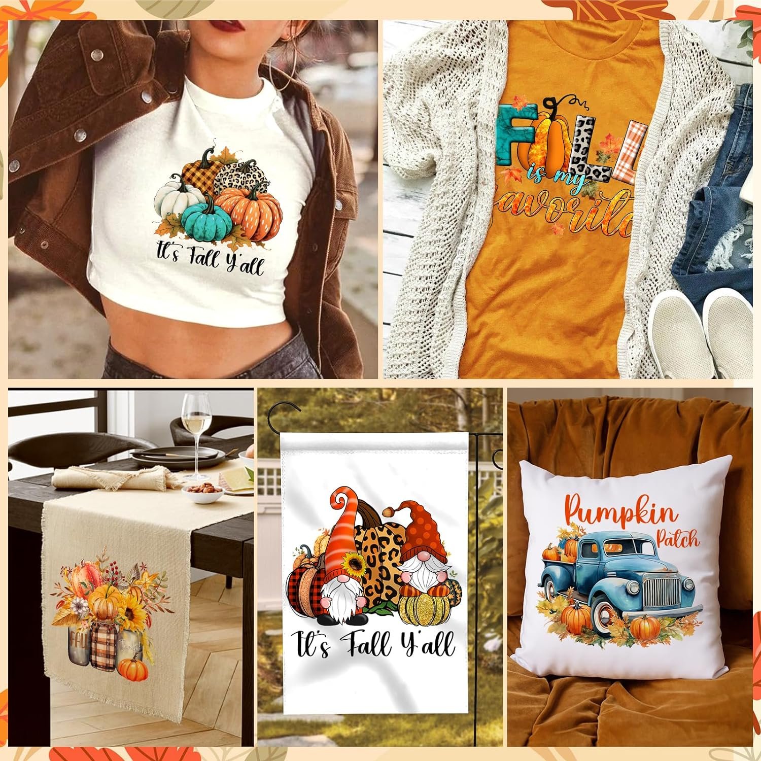 Fall Iron on Transfers for T-Shirts Pumpkin Heat Transfer Vinyl Stickers Patches Harvest Decals for Hoodies Fabric Supplies