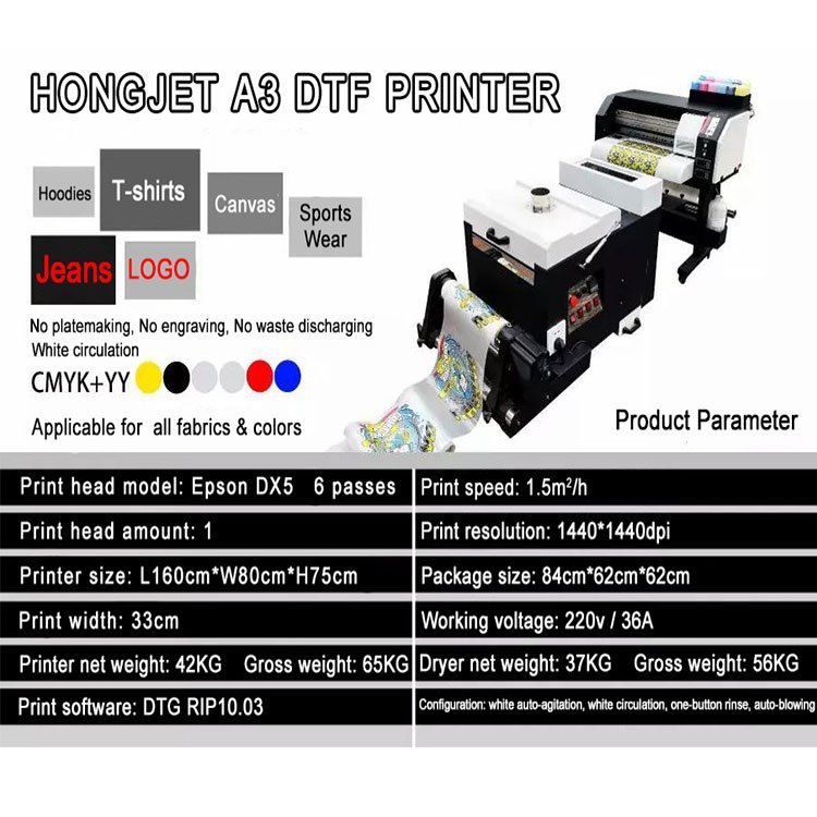 30 cm A3 Latest Design HONGJET L1800 DTF Digital Printing Inkjet Printer Machine for Transfer Film Printing