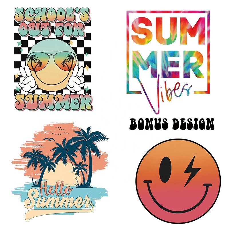 vinyl heat transfer logo custom film screen print transfers label clothe dtf transfers summer stickers for t-shirts