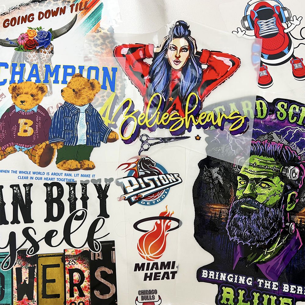 Yunshang custom dtf designs iron on sticker transfer printing fabric plastisol 3D heat transfers for t-shirt clothing logs