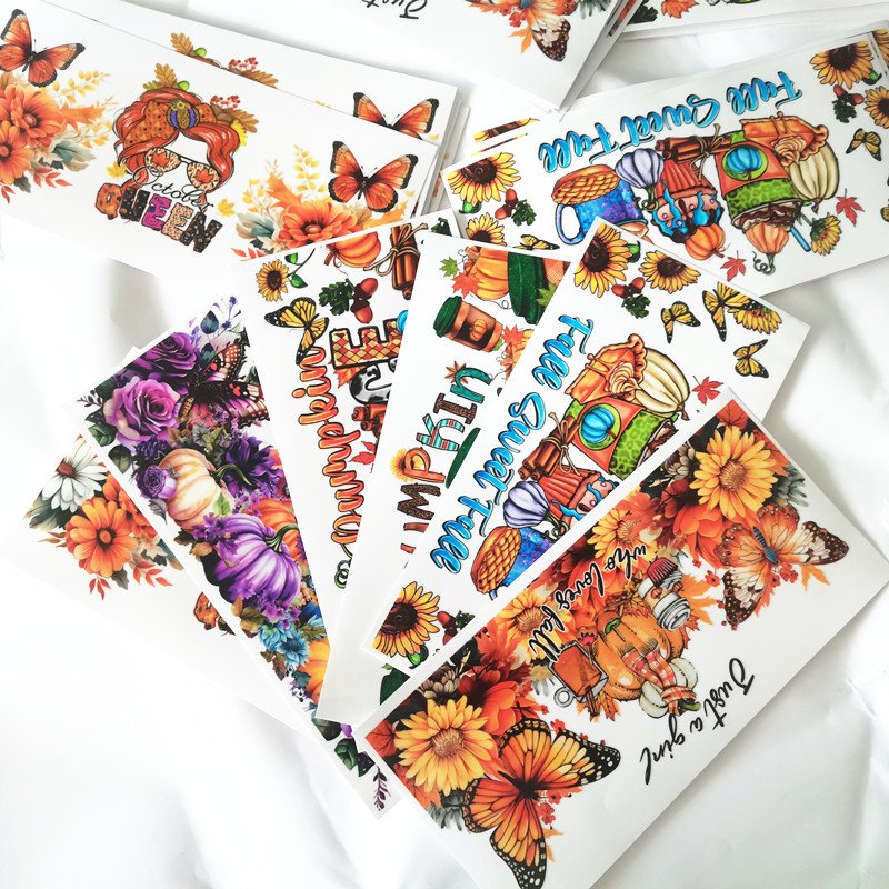 Thanksgiving Day Fall Season Autumn Pumpkin 16oz glass cup wraps transfer sticker uv dtf cup wrap transfers wholesale uvdtf wrap