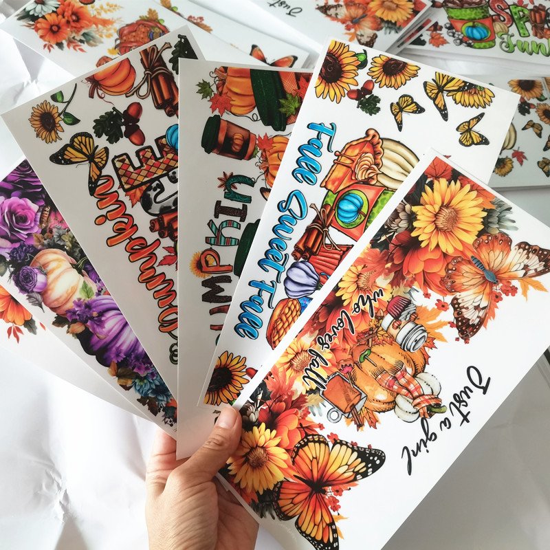 Thanksgiving Day Fall Season Autumn Pumpkin 16oz glass cup wraps transfer sticker uv dtf cup wrap transfers wholesale uvdtf wrap
